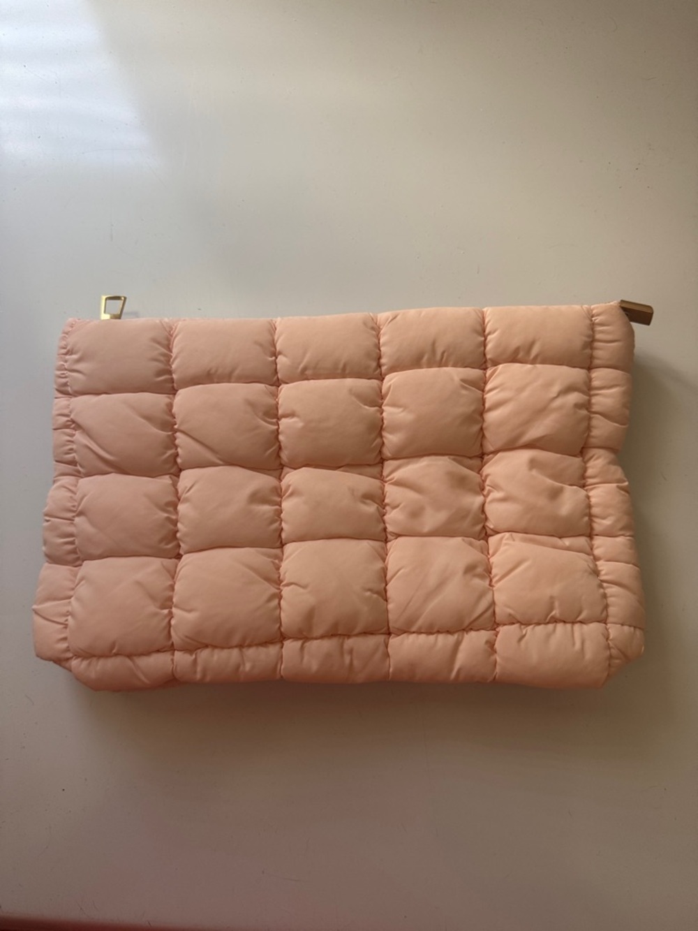 Quilted Light Pink Puffer Clutch Bag